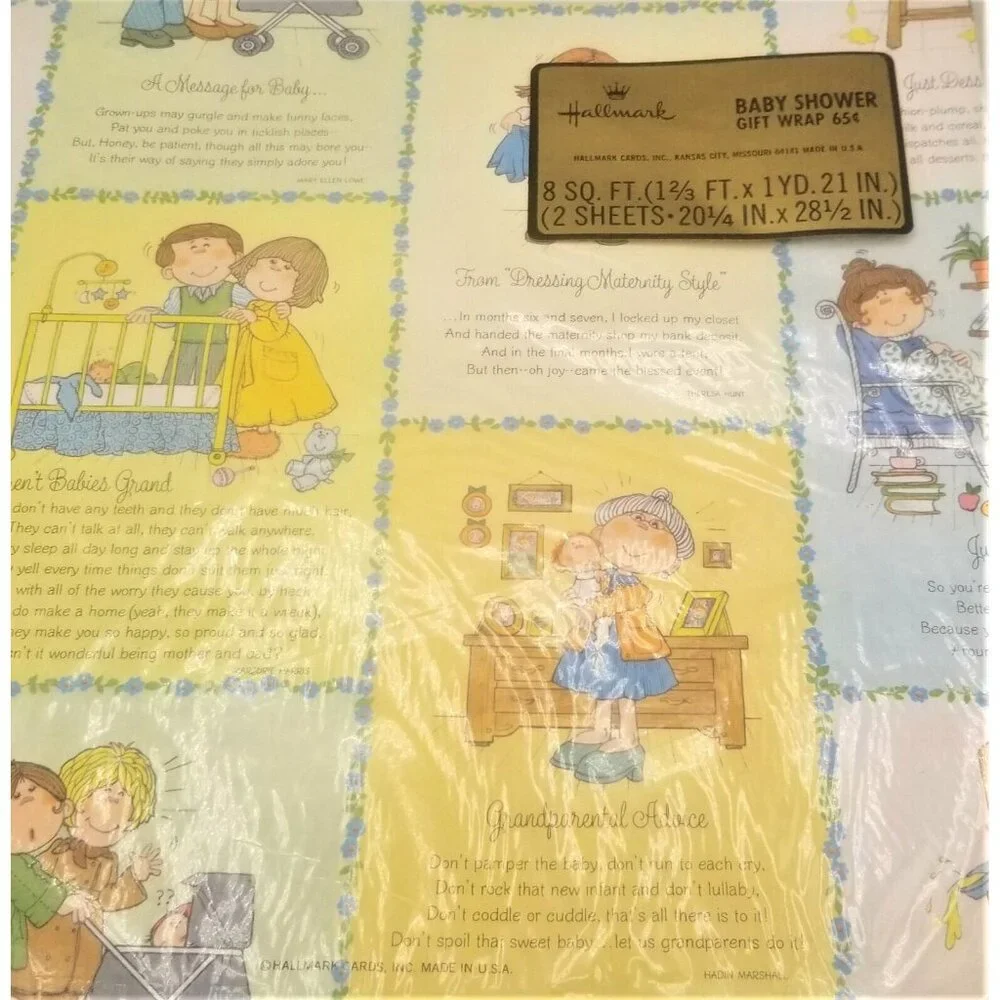 Vintage Gift Wrap Hallmark American Greetings Baby Shower NIP Lot of 3